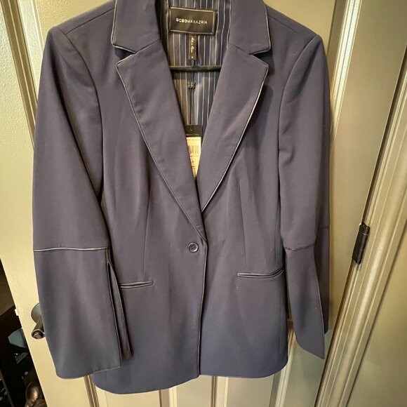 BCBGMaxAzria Boyfriend Blazer with Slit Sleeves in Navy Blue, Size S - Picture 2 of 5